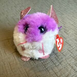 NWT Ty Puffies Colby TyPuff 2020 Purple Mouse Glitter Ears Stuffed Animal Toy